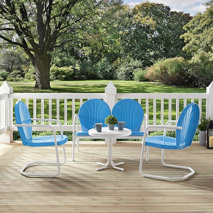 Crosley Furniture Griffith 4-Piece Retro Metal Outdoor Loveseat Patio Furniture Set for Porch, Deck, Balcony, Sky Blue