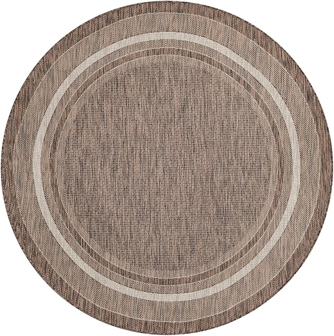 Unique Loom Outdoor Border Collection Area Rug - Soft Border (6' 1" Round Brown/Ivory)