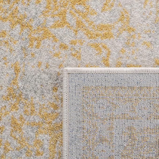 SAFAVIEH Evoke Collection Area Rug - 8' Round, Ivory & Gold, Distressed Design, Non-Shedding & Easy to Clean, Ideal for Living Room, Bedroom, Dining Space (EVK256B)