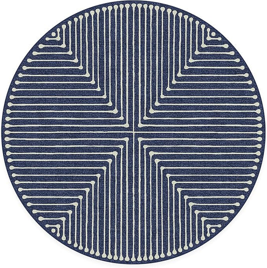 RUGGABLE x Jonathan Adler Machine Washable Modern Area Rug– Inkdrop Lapis Blue 6 ft Round, Stain-Resistant, Non-Slip–Medium Rugs for Living Room, Bedroom, Hallway, Entryway & Office–with Standard Pad