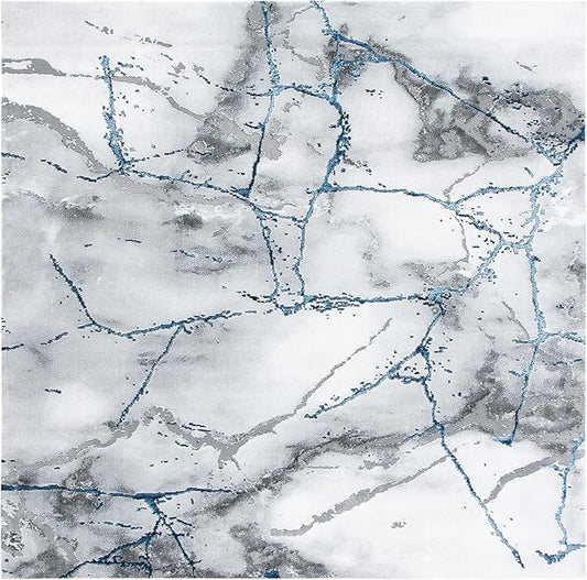 SAFAVIEH Craft Collection Area Rug - 6'7" Square, Ivory Grey & Blue, Modern Abstract Design, Non-Shedding & Easy Care, Ideal for High Traffic Areas in Living Room, Bedroom (CFT877M)