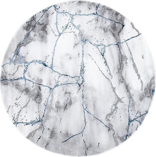 SAFAVIEH Craft Collection 10' Round Ivory Grey/Blue CFT877M Modern Abstract Non-Shedding Living Room Dining Bedroom Foyer Area Rug