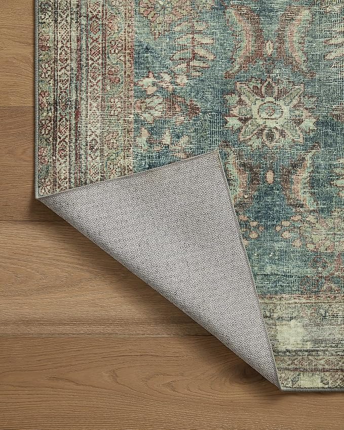 Loloi Magnolia Home by Joanna Gaines Banks Collection BAN-01 Ocean/Spice 2'-6" x 12'-0", .13" Pile Height, Machine Washable, Runner Rug