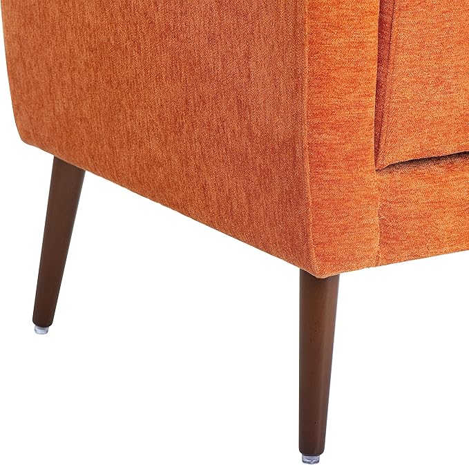 Accent Chair, Comfy Upholstered Living Room Chairs with High Tufted Backrest and Pillow, Wingback Reading Chair with Solid Wood Legs for Bedroom/Office, Chenille Fabric, Orange