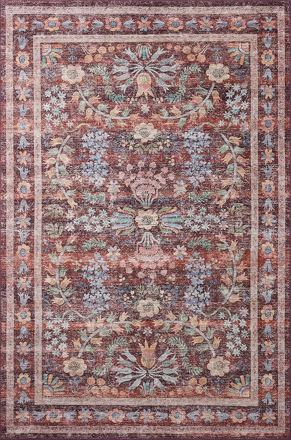 Loloi Rifle Paper Co. Maison Collection MAO-06 Red 5'-0" x 5'-0" Round, .19" Pile Height, Accent Rug