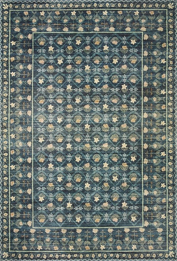Loloi Rifle Paper Co. Eden Collection EDE-03 Lattice Indigo 7'-6" x 9'-6" Area Rug feat. CloudPile™