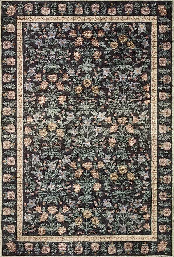 Loloi Rifle Paper Co. Eden Collection EDE-02 Mughal Garden Black 8'-6" x 11'-6" Area Rug feat. CloudPile™