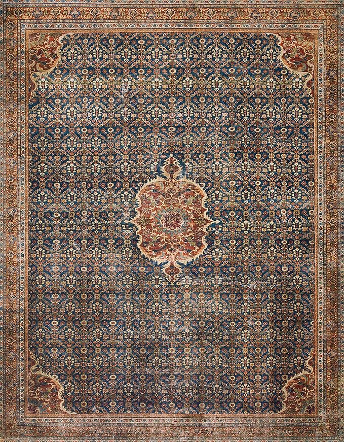Loloi Layla Collection LAY-09 Cobalt Blue/Spice 3'-6" x 5'-6" .13" Thick Accent Rug, Soft, Durable, Vintage Inspired, Distressed, Low Pile, Non-Shedding, Easy Clean, Printed, Living Room Rug