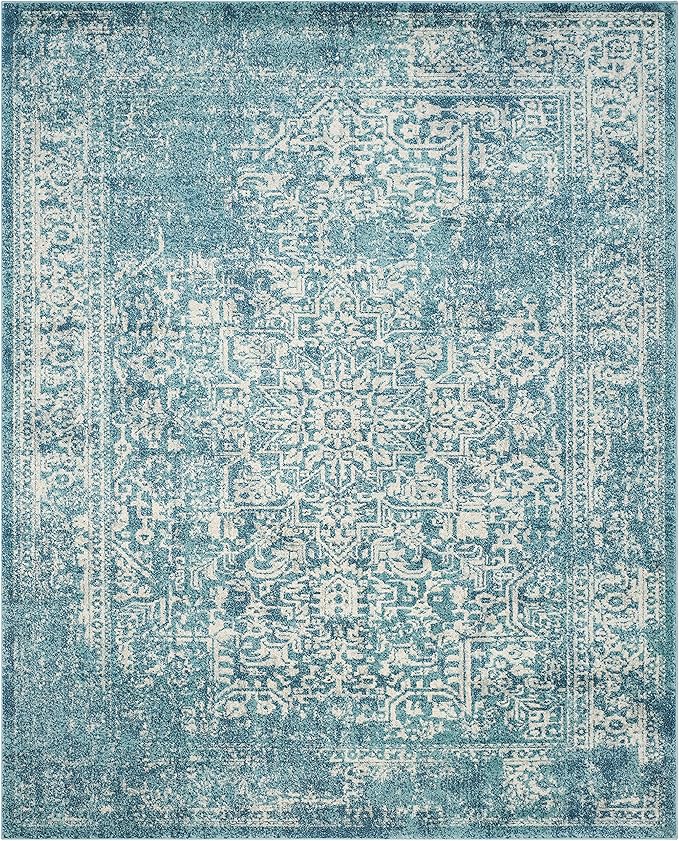 SAFAVIEH Evoke Collection 9' x 12' Blue/Ivory EVK256C Oriental Distressed Non-Shedding Living Room Bedroom Dining Home Office Area Rug