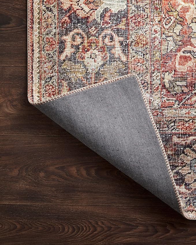 Loloi Layla Collection LAY-02 Spice/Marine 3'-6" x 5'-6" .13" Thick Accent Rug, Soft, Durable, Vintage Inspired, Distressed, Low Pile, Non-Shedding, Easy Clean, Printed, Living Room Rug