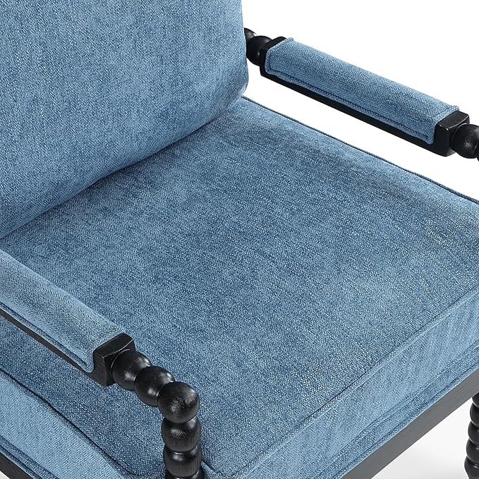DUHOME Linen Fabric Spindle Accent Chairs Set of 2 with Wood Frame,Modern Accent Spool Chairs with Padded Spring Seat and Brushed Blue Base for Living Room Bedroom Farmhouse Home Office Belcony