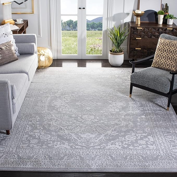 SAFAVIEH Reflection Collection Area Rug - 5'1" x 7'6", Light Grey & Cream, Non-Shedding & Easy Cleaning, Ideal for Living Room, Bedroom (RFT668G)