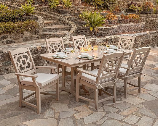 Martha Stewart by POLYWOOD Chinoiserie Outdoor Dining Side Chair, Slate Grey, Durable HDPE All-Weather, Comfortable Patio Seating with Latticework Back, Backyard, Garden Furniture, Made in The USA