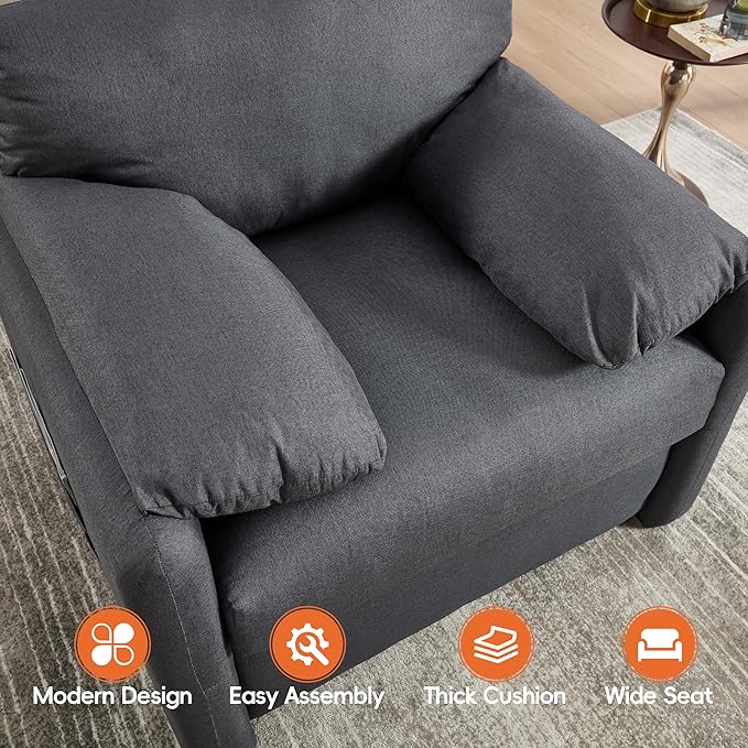 Oversized Accent Chair 38" Wide Mid-Century Modern Armchair for Living Room,USB and Type-C Ports,Comfy Reading Chairs for Bedroom with Side Pockets,Single Sofa Chair(Darkgrey, Set of 1)