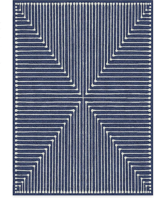 RUGGABLE x Jonathan Adler Machine Washable Modern Area Rug – Inkdrop Lapis Blue 5x7, Stain-Resistant, Non-Slip – Medium Rugs for Living Room, Bedroom, Hallway, Entryway & Office–with Cushioned Pad