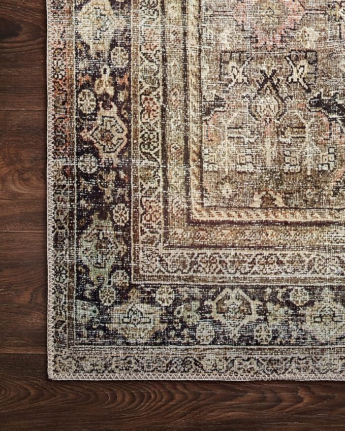 Loloi Layla Collection LAY-03 Olive/Charcoal 2'-3" x 3'-9" .13" Thick Accent Rug, Soft, Durable, Vintage Inspired, Distressed, Low Pile, Non-Shedding, Easy Clean, Printed, Living Room Rug
