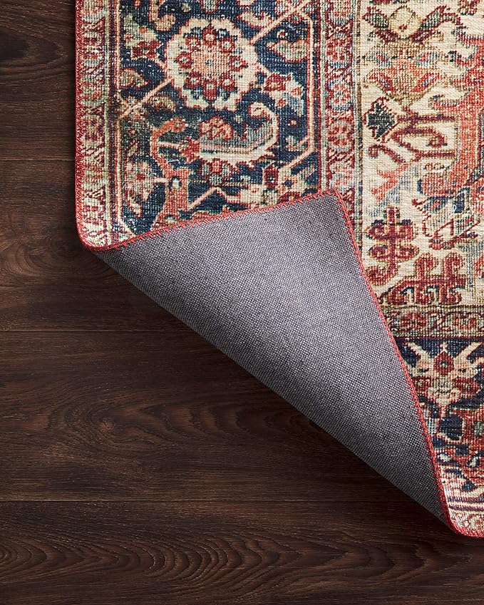Loloi Layla Collection LAY-08 Red/Navy 9'-0" x 12'-0" .13" Thick Area Rug, Soft, Durable, Vintage Inspired, Distressed, Low Pile, Non-Shedding, Easy Clean, Printed, Living Room Rug