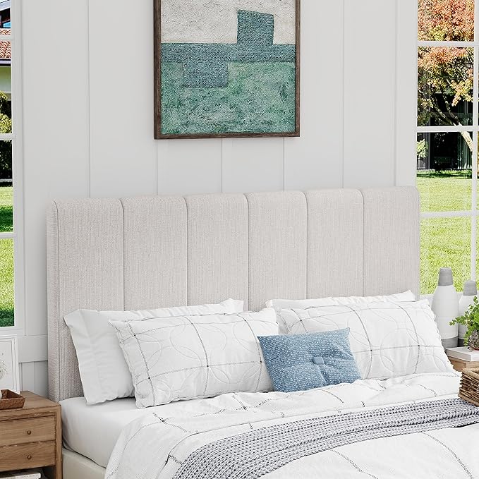 Yongchuang King Headboard Upholstered Headboards for King Size Bed Headboard Panels Adjustable Height Grayish White Linen Head Board