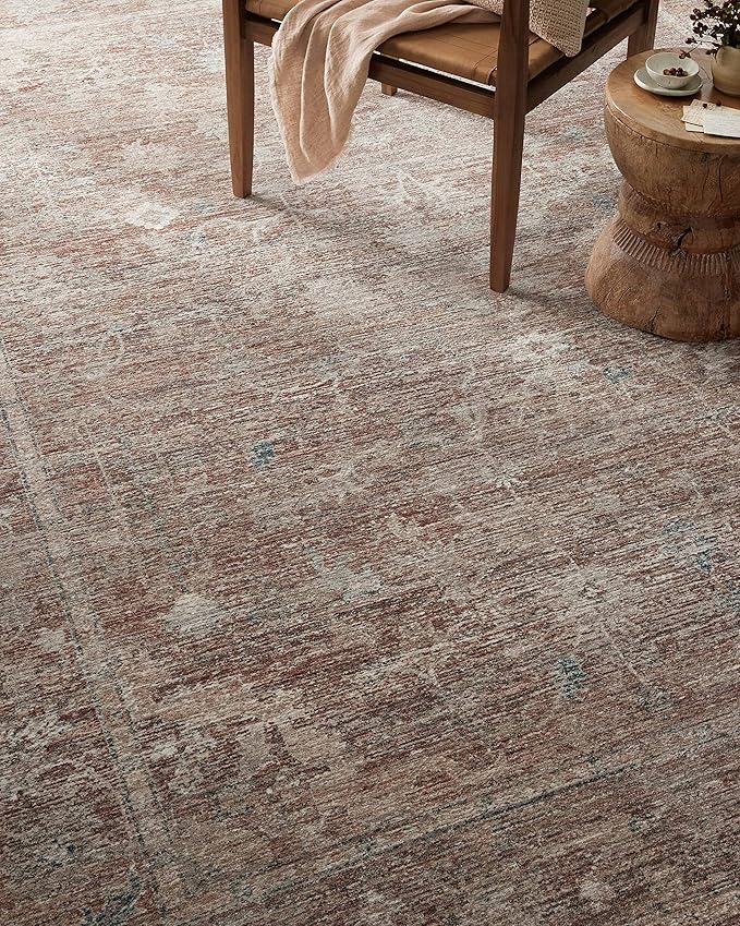 Loloi Magnolia Home by Joanna Gaines Millie Collection MIE-04 Brick/Fog 9'-6" x 9'-6", .25" Pile Height, Round Area Rug