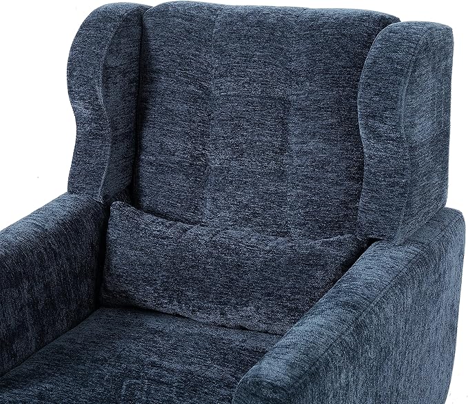 Accent Chair, Comfy Upholstered Living Room Chairs with High Tufted Backrest and Pillow, Wingback Reading Chair with Solid Wood Legs for Bedroom/Office, Chenille Fabric, Dark Blue