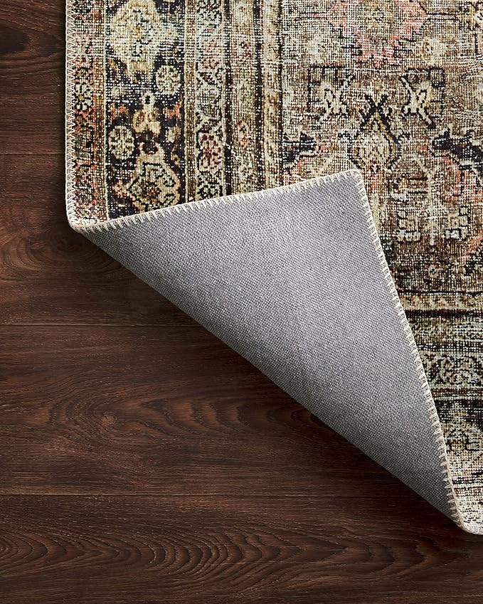 Loloi Layla Collection LAY-03 Olive/Charcoal 2'-6" x 12'-0" .13" Thick Runner Rug, Soft, Durable, Vintage Inspired, Distressed, Low Pile, Non-Shedding, Easy Clean, Printed, Living Room Rug