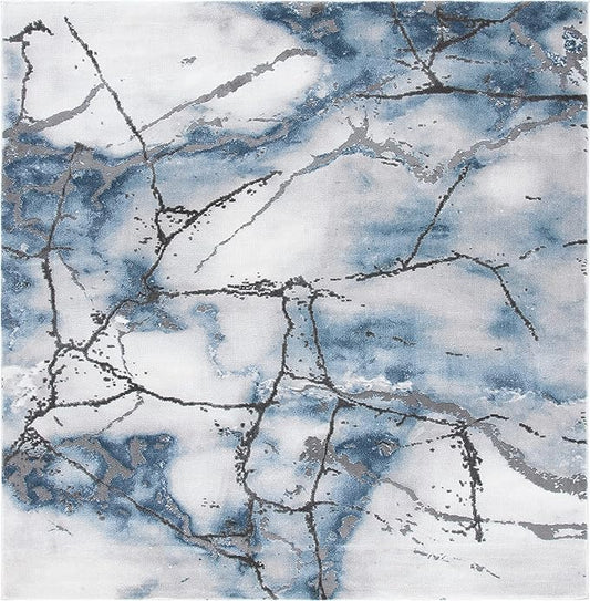 SAFAVIEH Craft Collection Area Rug - 10' Square, Grey & Blue, Modern Abstract Design, Non-Shedding & Easy Care, Ideal for High Traffic Areas in Living Room, Bedroom (CFT877L)