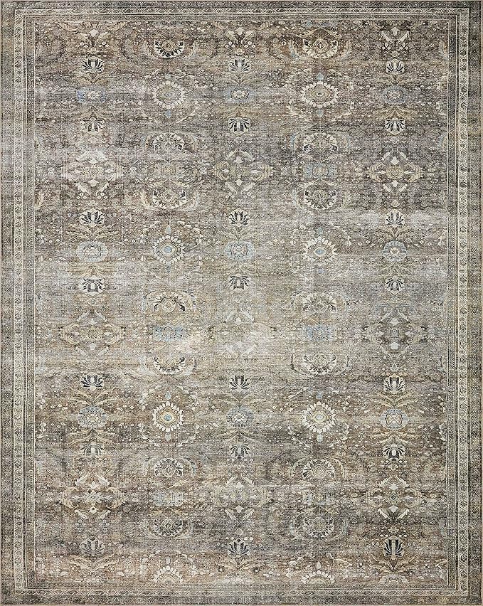 Loloi Layla Collection LAY-13 Antique/Moss 5'-0" x 7'-6" .13" Thick Area Rug, Soft, Durable, Vintage Inspired, Distressed, Low Pile, Non-Shedding, Easy Clean, Printed, Living Room Rug