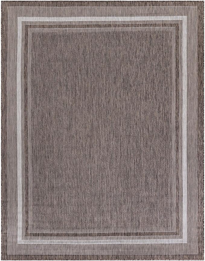Unique Loom Outdoor Border Collection Area Rug - Soft Border (7' 10" x 10' Rectangle Brown/Ivory)