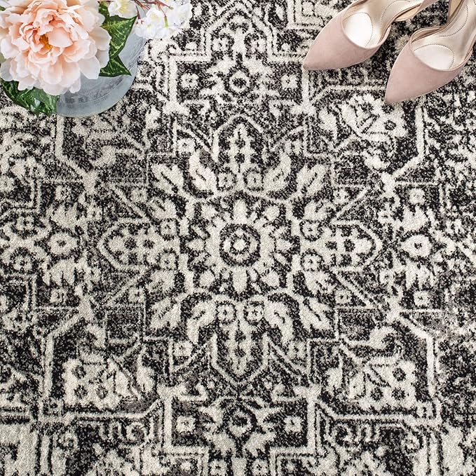 SAFAVIEH Evoke Collection 2'2" x 4' Black / Grey EVK256R Oriental Distressed Non-Shedding Living Room Bedroom Accent Rug