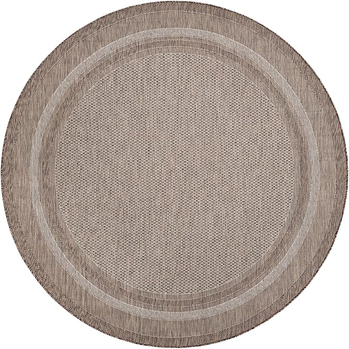 Unique Loom Outdoor Border Collection Area Rug - Soft Border (7' 10" Round Brown/Ivory)