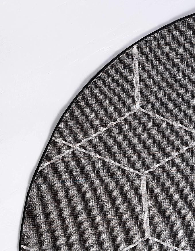 Unique Loom Trellis Frieze Collection Area Rug - Geometric (8' Round, Black/ Ivory)
