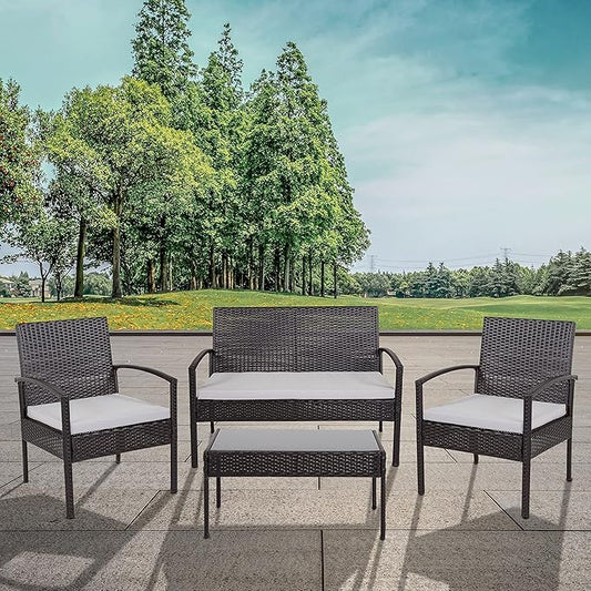 Flash Furniture Aransas Series 4 Piece Black Patio Set with Steel Frame and Gray Cushions