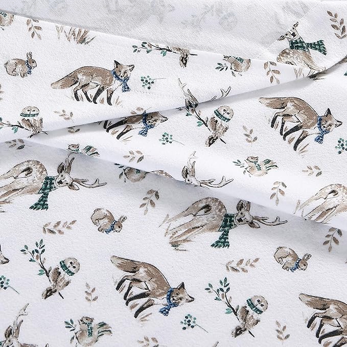 Eddie Bauer - King Sheets, Cotton Flannel Bedding Set, Brushed For Extra Softness, Cozy Home Decor (Woodland Friends, King)