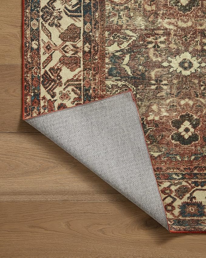 Loloi Magnolia Home by Joanna Gaines Banks Collection BAN-04 Brick/Ivory 2'-6" x 7'-6", .13" Pile Height, Machine Washable, Runner Rug