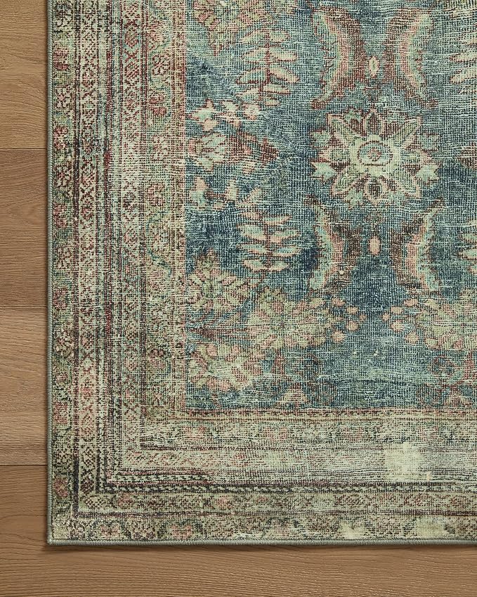 Loloi Magnolia Home by Joanna Gaines Banks Collection BAN-01 Ocean/Spice 2'-6" x 7'-6", .13" Pile Height, Machine Washable, Runner Rug