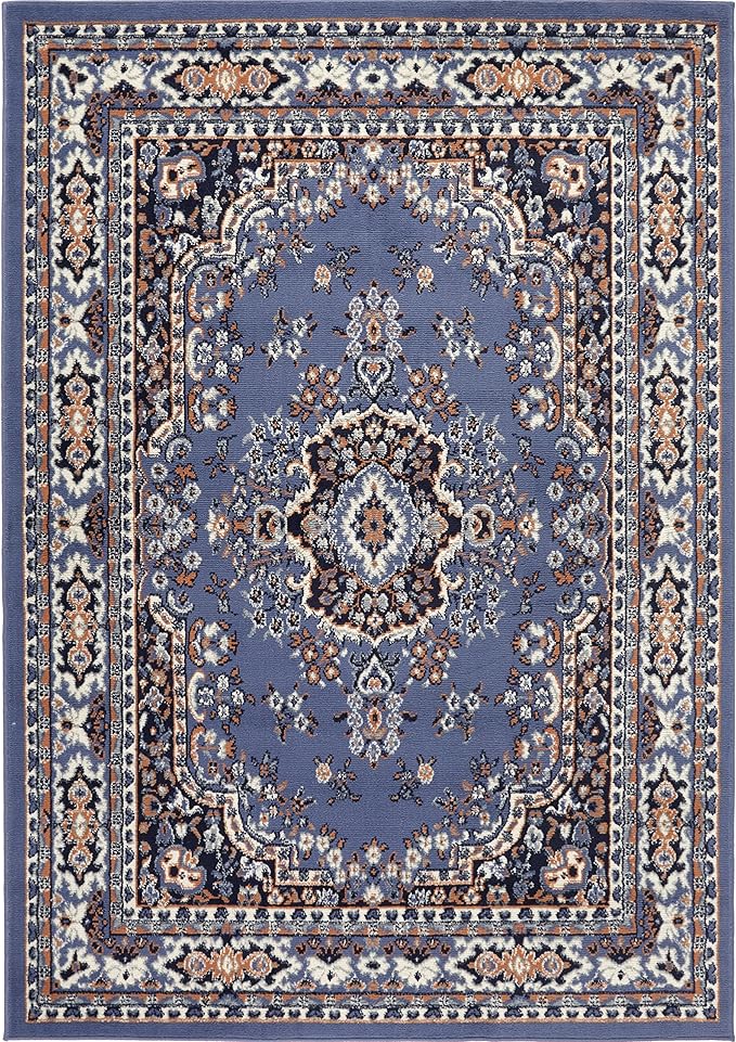 Home Dynamix Premium Sakarya Traditional Medallion Border Area Rug, Country Blue, 3'7"x5'2" Rectangle