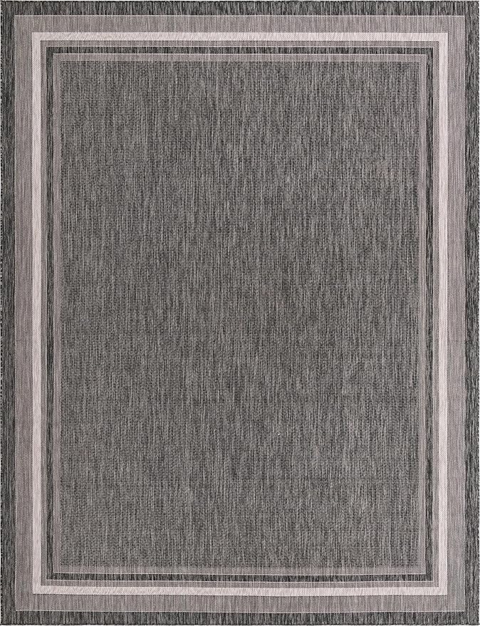 Unique Loom Outdoor Border Collection Area Rug - Soft Border (10' x 13' Rectangle, Black/ Ivory)