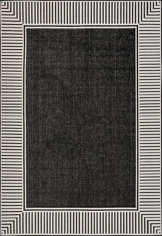 nuLOOM 9'6" x 12' Outdoor Area Rug, Casual Design With Striped Border, Stain Resistant, Highly Durable, For Patio, Balcony, Bedroom, Living Room, Dining Room, Bathroom, Black