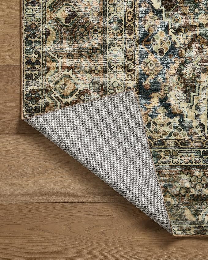 Loloi Magnolia Home by Joanna Gaines Banks Collection BAN-05 Spice/Blue 5'-0" x 7'-6", .13" Pile Height, Machine Washable, Area Rug