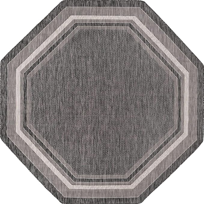 Unique Loom Outdoor Border Collection Area Rug - Soft Border (7' 10" Octagon, Black/ Ivory)