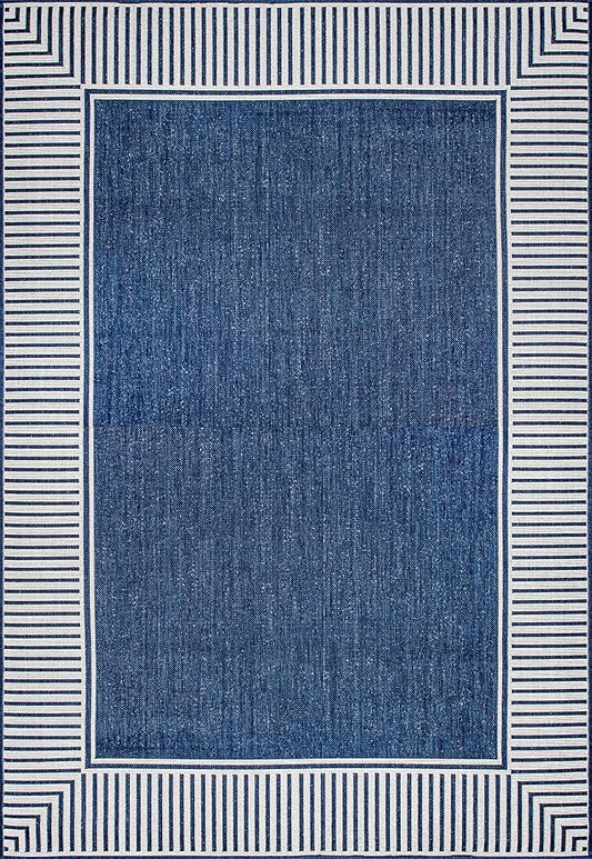 nuLOOM 6' 7" x 9' Outdoor Area Rug, Casual Design With Striped Border, Stain Resistant, Highly Durable, For Patio, Balcony, Bedroom, Living Room, Dining Room, Bathroom, Navy