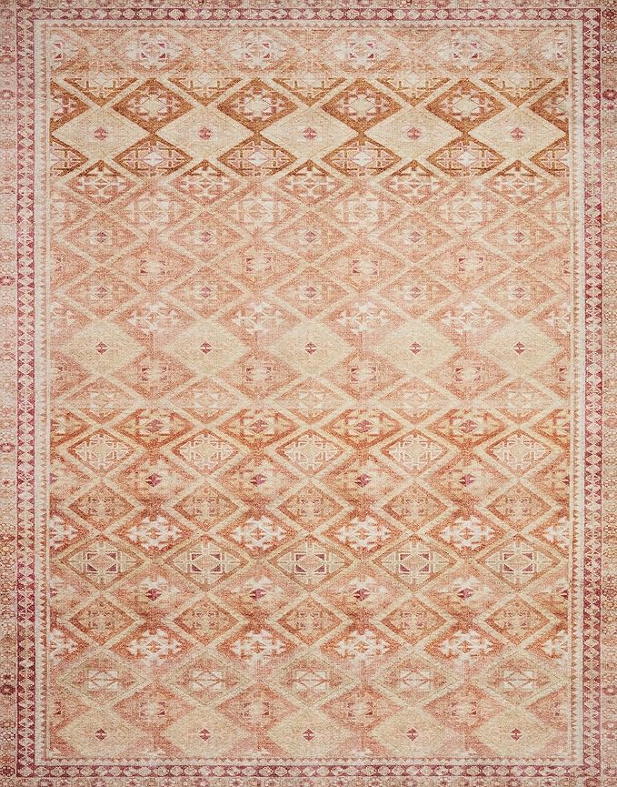 Loloi Layla Collection LAY-16 Natural/Spice 9'-0" x 12'-0" .13" Thick Area Rug, Soft, Durable, Vintage Inspired, Distressed, Low Pile, Non-Shedding, Easy Clean, Printed, Living Room Rug