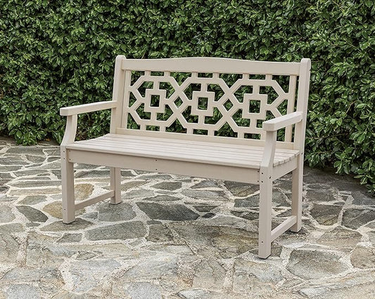 Martha Stewart Chinoiserie Garden Bench Green - 2-Person Outdoor Patio Bench - HDPE Dock Seating - Classic Decorative Backyard Furniture - 47.5" Wide Garden Seat for Porch, Deck & Lawn