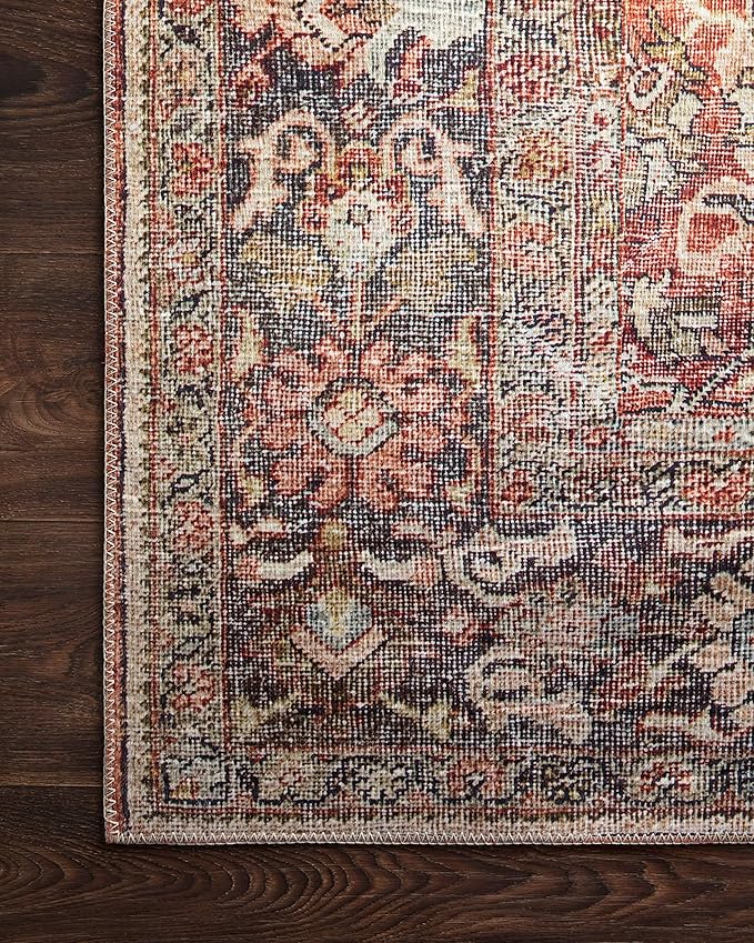 Loloi Layla Collection LAY-02 Spice/Marine 5'-0" x 7'-6" .13" Thick Area Rug, Soft, Durable, Vintage Inspired, Distressed, Low Pile, Non-Shedding, Easy Clean, Printed, Living Room Rug
