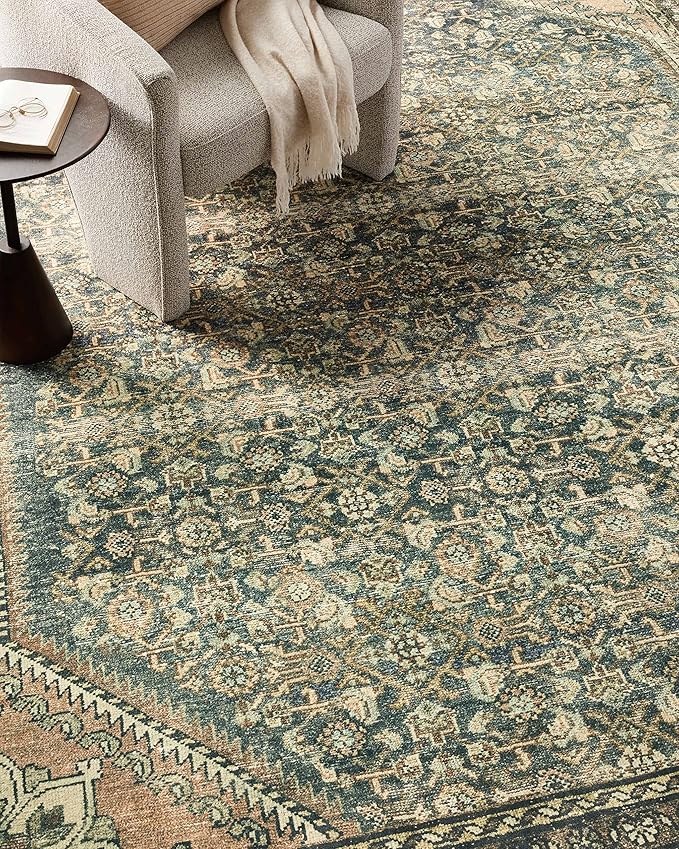Loloi Magnolia Home by Joanna Gaines Banks Collection BAN-02 Denim/Clay 8'-6" x 11'-6", .13" Pile Height, Machine Washable, Area Rug