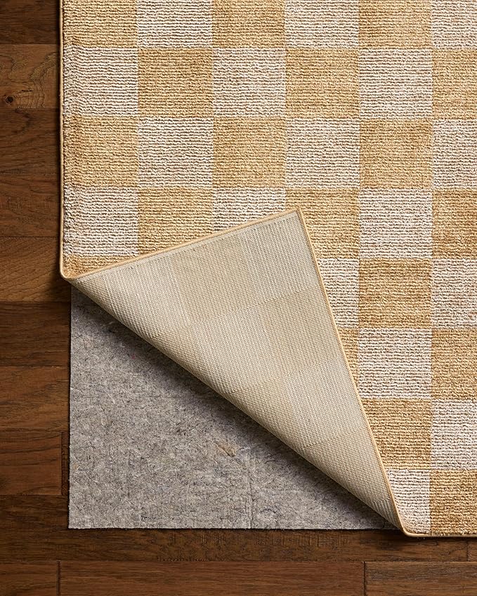 Loloi Chris Loves Julia Calvin Collection CLV-01 Apricot/Ivory 7'-10" x 10' Area Rug Checkered Neutral Soft Living Room Bedroom Carpet