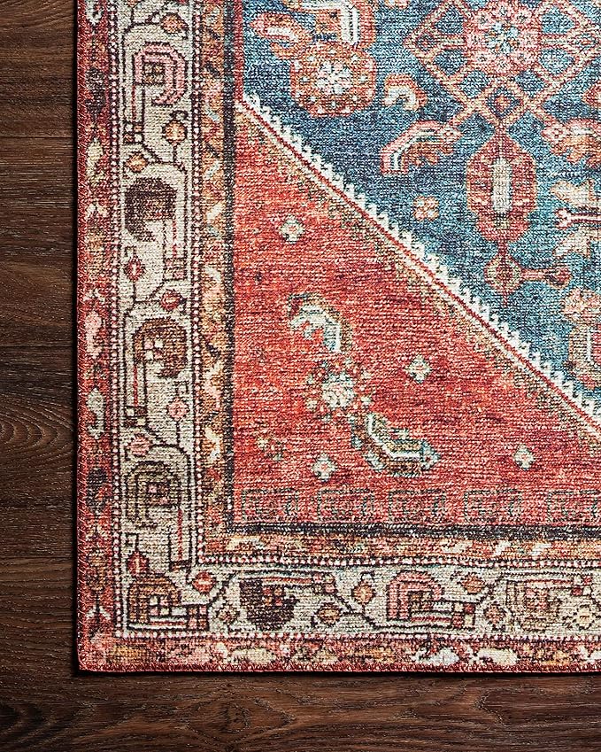 Loloi Layla Collection LAY-10 Marine/Clay 2'-0" x 5'-0" .13" Thick Accent Rug, Soft, Durable, Vintage Inspired, Distressed, Low Pile, Non-Shedding, Easy Clean, Printed, Living Room Rug