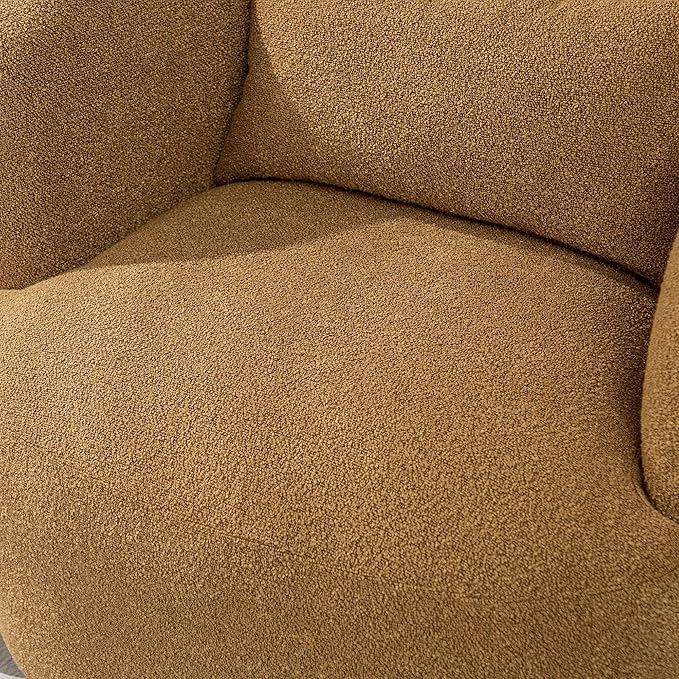 KINWELL 34" Wide Boucle Swivel Barrel Chairs Set of 2, No Assembly Round Upholstered Armchairs Accent Chairs Single Sofa Chair with Toss Pillow for Living Room and Bedroom, Brown
