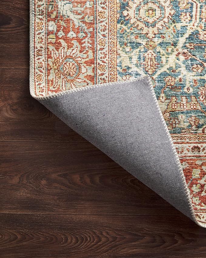 Loloi Layla Collection LAY-04 Ocean/Rust 2'-6" x 7'-6" .13" Thick Runner Rug, Soft, Durable, Vintage Inspired, Distressed, Low Pile, Non-Shedding, Easy Clean, Printed, Living Room Rug