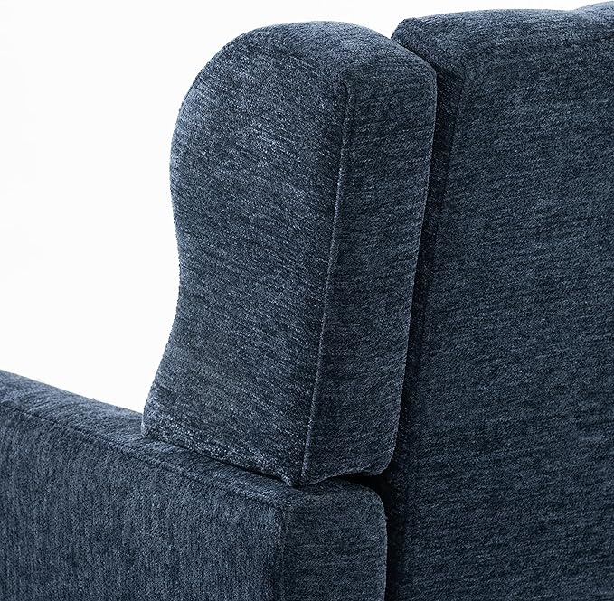 Accent Chair, Comfy Upholstered Living Room Chairs with High Tufted Backrest and Pillow, Wingback Reading Chair with Solid Wood Legs for Bedroom/Office, Chenille Fabric, Dark Blue